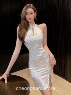 Satin Bodycon Backless Sexy Slim Qipao Cheongsam Dress 2
