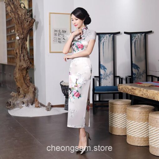 Traditional Oriental Elegant Satin Short Sleeve Qipao Cheongsam Dress (Many Colors) 22