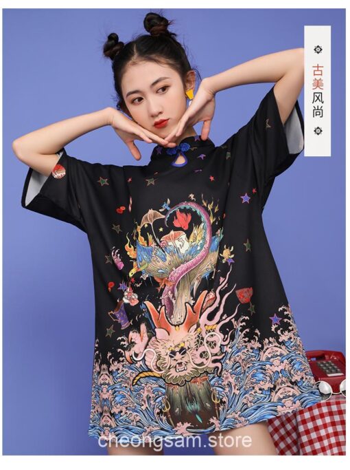 Japanese Harajuku Style Retro Printed Qipao Cheongsam Dress 21