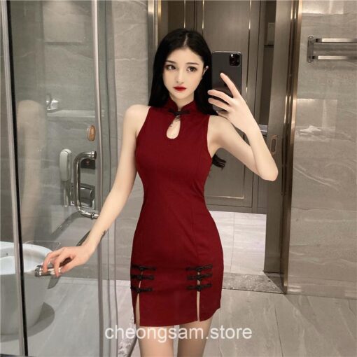 Sleeveless Solid Color Bodycon Qipao Cheongsam Dress 13