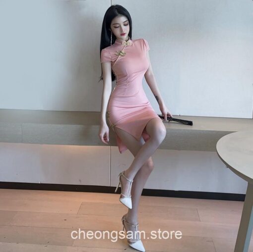Softie Morden Retro Solid Color Qipao Cheongsam Dress 15