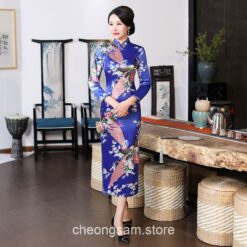 Traditional Oriental Elegant Satin Long Sleeve Qipao Cheongsam Dress 17