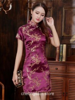 Traditional Floral Oriental Satin Short Qipao Cheongsam Dress (Many Colors) 4