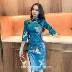 Elegant Lady Elegant Crane Flying Qipao Cheongsam Dress 1