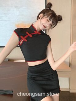 Harajuku Retro Qipao Mini Skirt and Top Qipao Cheongsam Sets 2