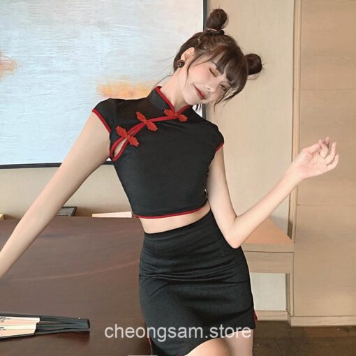 Harajuku Retro Qipao Mini Skirt and Top Qipao Cheongsam Sets 2