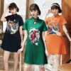 Hanfu Style Crane Printed Qipao Cheongsam Dress 14