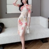 Aesthetic Flower Print Vintage Qipao Cheongsam Dress 10