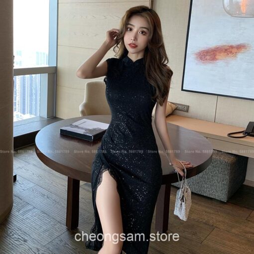 Lace Retro Slim Split Casual Qipao Cheongsam Dress 5