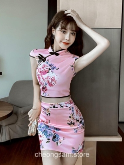 Aesthetic Chinese Style Printed Tops and Mini Skirts Set 1