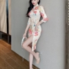 Aesthetic Flower Print Vintage Qipao Cheongsam Dress 11