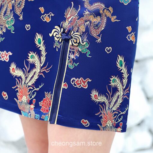 Traditional Oriental Dragon Satin Mandarin Collar Short Qipao Cheongsam Dress (Many Colors) 18