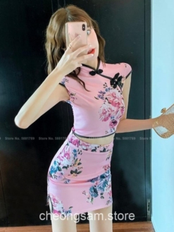 Aesthetic Chinese Style Printed Tops and Mini Skirts Set 2