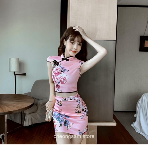 Aesthetic Chinese Style Printed Tops and Mini Skirts Set 21