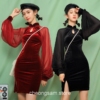 Chinese Style Velvet Bodycon Slim Qipao Cheongsam Dress 1