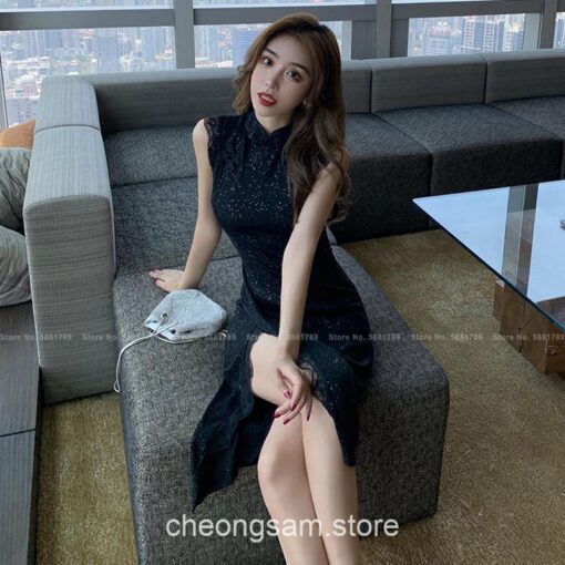 Lace Retro Slim Split Casual Qipao Cheongsam Dress 4