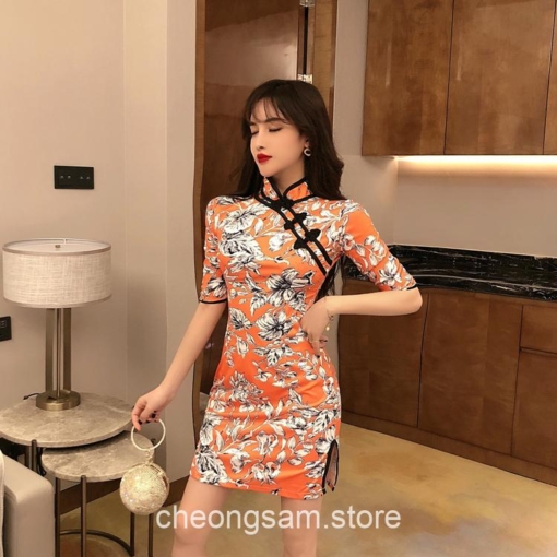 Crane Print Ao Dai Qipao Cheongsam Dress 20