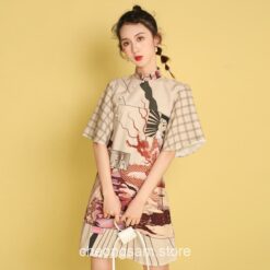 Japanese Harajuku Style Retro Printed Qipao Cheongsam Dress 2