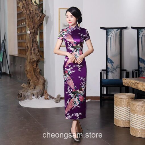 Traditional Oriental Elegant Satin Short Sleeve Qipao Cheongsam Dress (Many Colors) 2