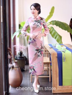 Traditional Oriental Elegant Satin Long Sleeve Qipao Cheongsam Dress 19