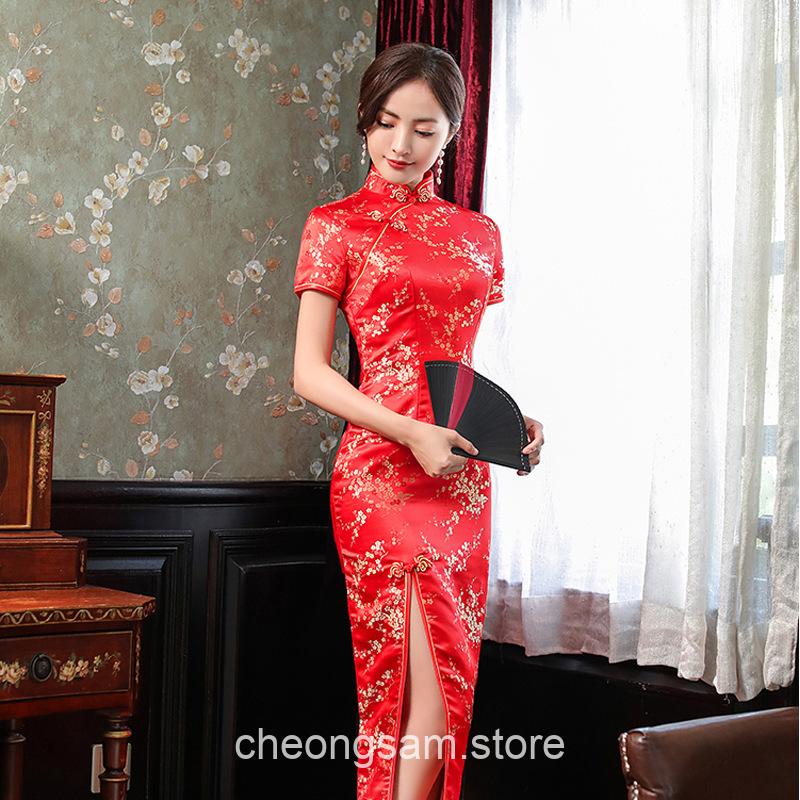 Traditional Chinese Floral Elegant Mandarin Collar Qipao Cheongsam ...