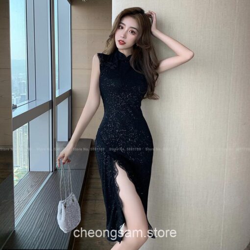 Lace Retro Slim Split Casual Qipao Cheongsam Dress 6
