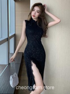 Lace Retro Slim Split Casual Qipao Cheongsam Dress 1