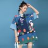 Japanese Harajuku Style Retro Printed Qipao Cheongsam Dress 1