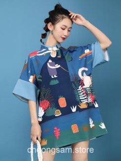 Japanese Harajuku Style Retro Printed Qipao Cheongsam Dress 1