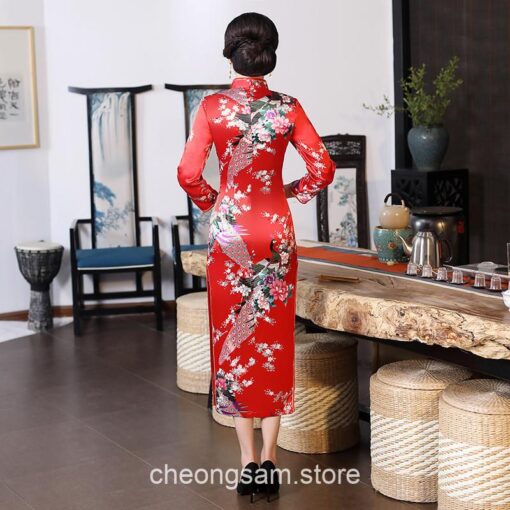 Traditional Oriental Elegant Satin Long Sleeve Qipao Cheongsam Dress 24