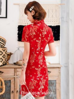Traditional Oriental Dragon Satin Mandarin Collar Short Qipao Cheongsam Dress (Many Colors) 2