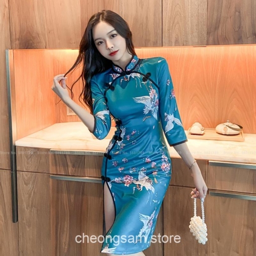 Elegant Lady Elegant Crane Flying Qipao Cheongsam Dress 5