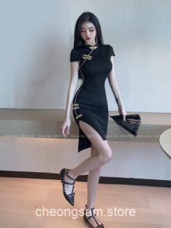Softie Morden Retro Solid Color Qipao Cheongsam Dress 2