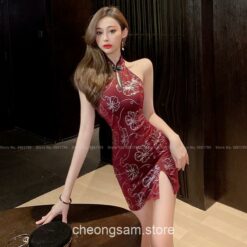 Softie Floral Pattern Retro Slim Print Qipao Cheongsam Dress 2