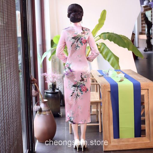 Traditional Oriental Elegant Satin Long Sleeve Qipao Cheongsam Dress 20