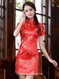 Traditional Floral Oriental Satin Short Qipao Cheongsam Dress (Many Colors) 1