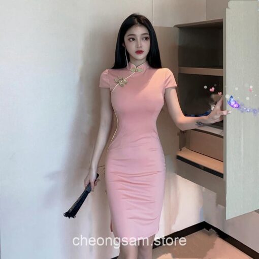 Softie Morden Retro Solid Color Qipao Cheongsam Dress 18