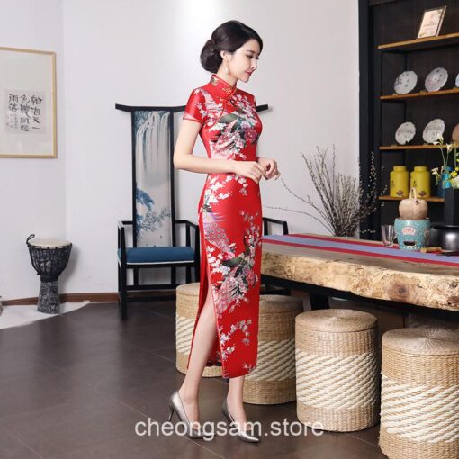 Traditional Oriental Elegant Satin Short Sleeve Qipao Cheongsam Dress (Many Colors) 33