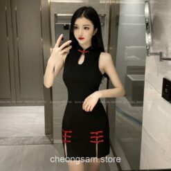 Sleeveless Solid Color Bodycon Qipao Cheongsam Dress 2