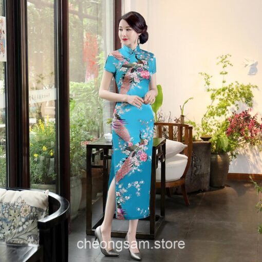 Traditional Oriental Elegant Satin Short Sleeve Qipao Cheongsam Dress (Many Colors) 24