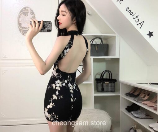 Elegant Retro Pattern Printed Slim Sleeveless Mini Qipao Cheongsam Dress 19