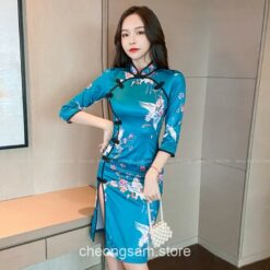 Elegant Lady Elegant Crane Flying Qipao Cheongsam Dress 2