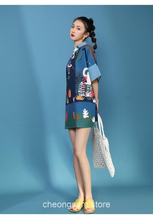 Japanese Harajuku Style Retro Printed Qipao Cheongsam Dress 16