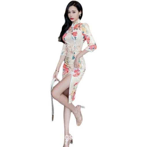 Aesthetic Flower Print Vintage Qipao Cheongsam Dress 6