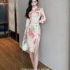 Aesthetic Flower Print Vintage Qipao Cheongsam Dress 12