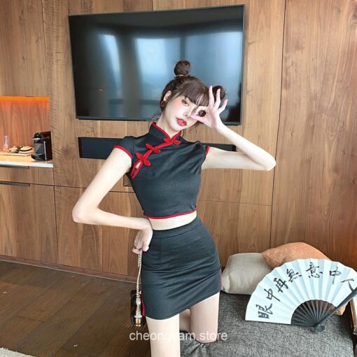 Harajuku Retro Qipao Mini Skirt and Top Qipao Cheongsam Sets 9