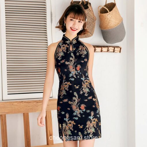 Traditional Oriental Sleeveless Sexy Mini Qipao Cheongsam Dress (Many Colors) 20
