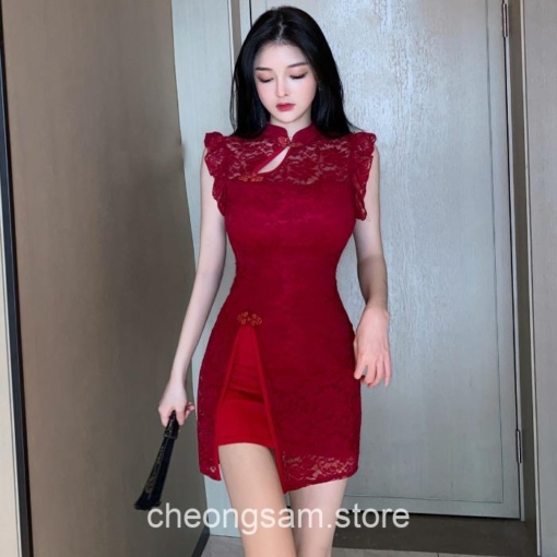 Adorable Chinese Style Retro Sexy Lace Qipao Cheongsam Dress 5