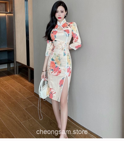 Aesthetic Flower Print Vintage Qipao Cheongsam Dress 5