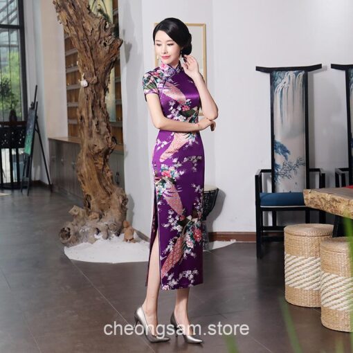 Traditional Oriental Elegant Satin Short Sleeve Qipao Cheongsam Dress (Many Colors) 3
